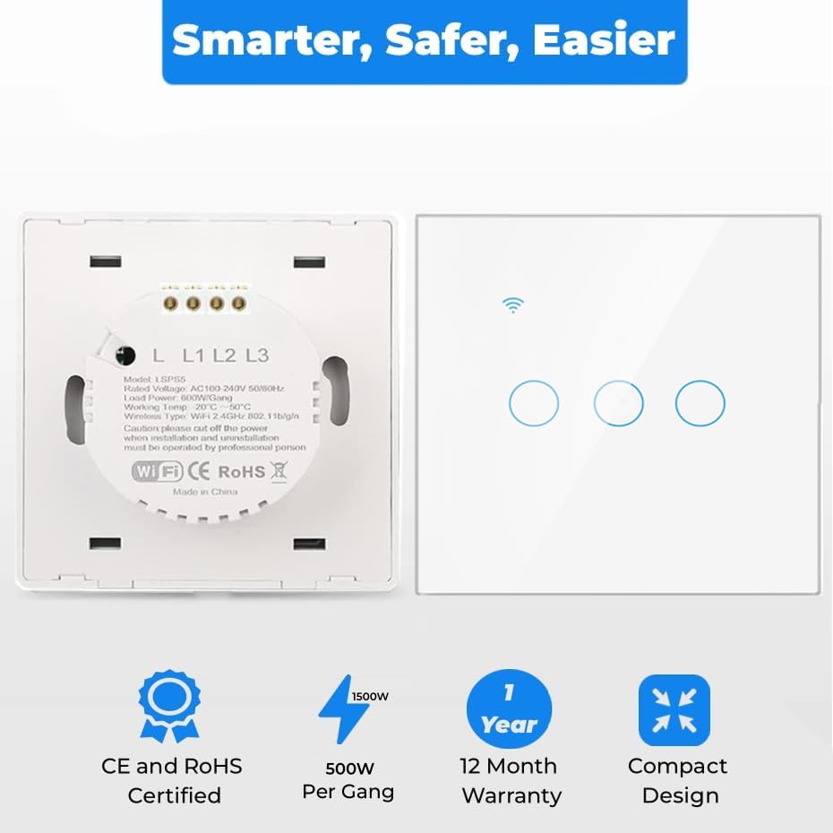 Alexa-compatible wifi glass panel home smart light switch - 2 gangs