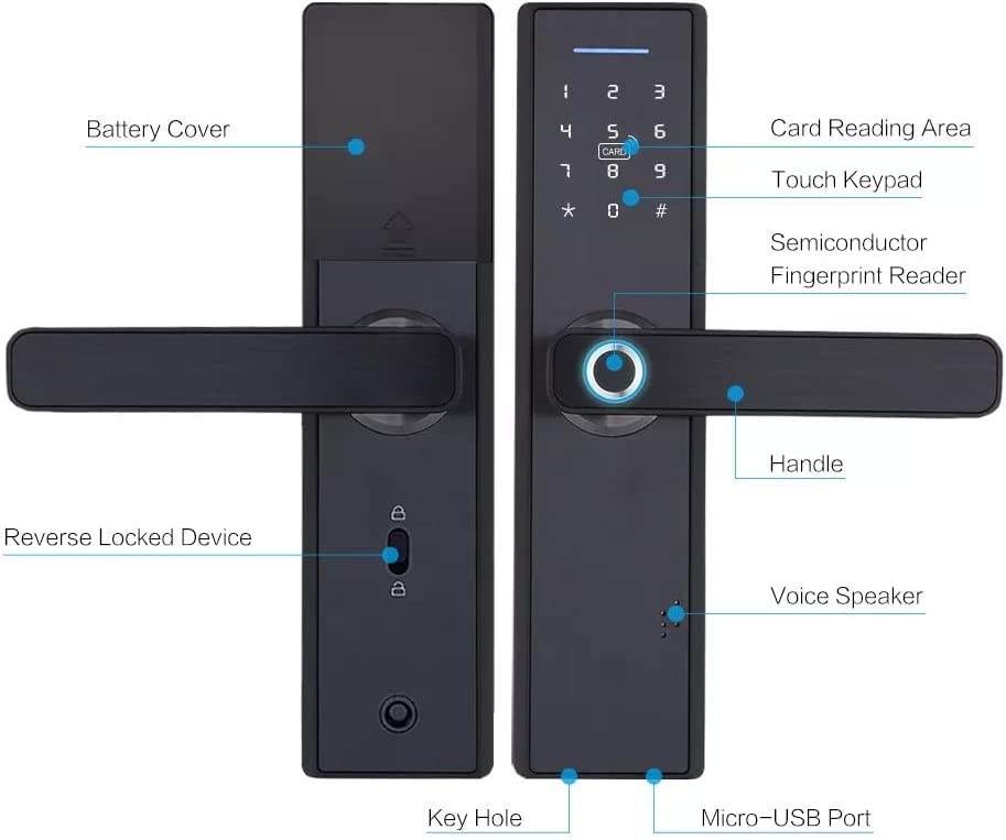 Wandwoo Smart Door Lock with Bluetooth Secure Finger ID Mechanical Keys Enabled Anti-peep Code Auto Lock Works with iOS and Android for Home Office Garage Apartment Fingerprint Lock 