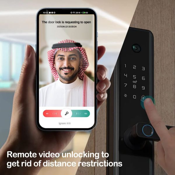 Smart Door Lock With Wide-Angle Camera remote unlock